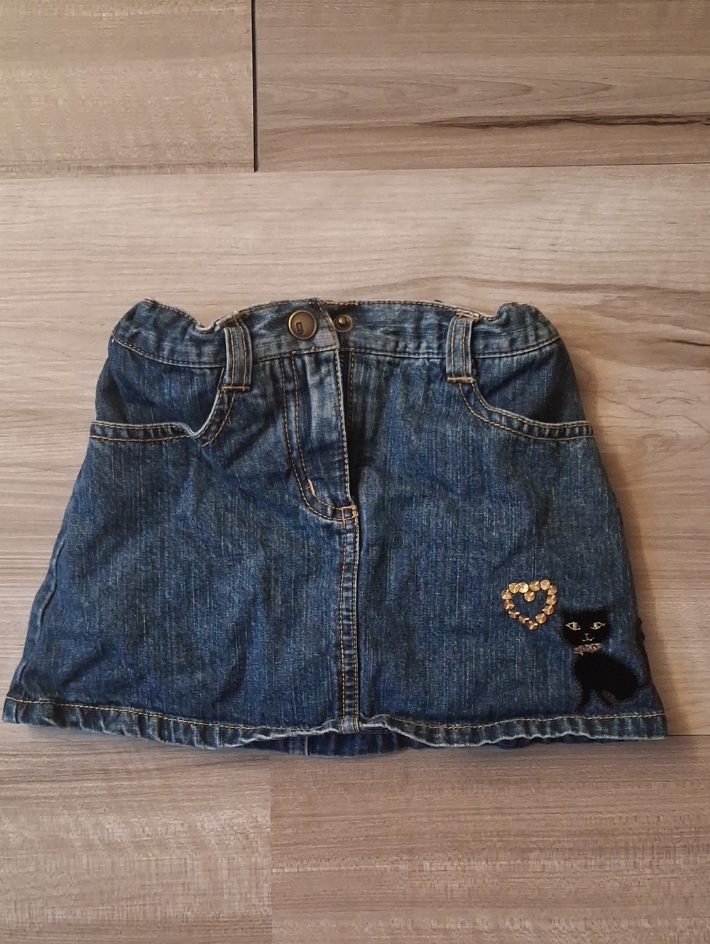 Gymboree Glamour Kitty Denim Skort Gold Heart Black Cat Size 3 (L)
